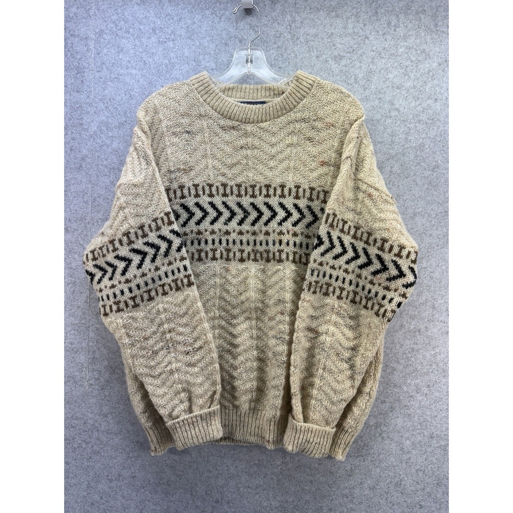 PENDLETON MEN'S  WOOL  SWEATER (no Size Tag) Tan With Orange, Brown, Black.